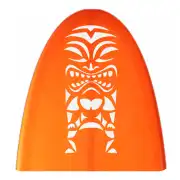 White TIKI design applied to an orange surfboard