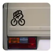 Black fist and bicycle design applied to the rear of a van
