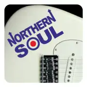Pegatina Northern Soul aplicada sobre una guitarra blanca