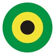 Pegatina Diana Jamaica circular, con anillos verde y amarillo y centro negro
