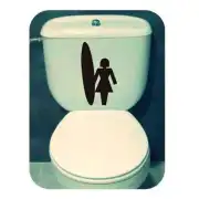 Black silhouette of surfer with board applied to a toilet cistern