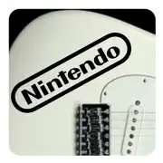 Diseño Nintendo negro aplicado sobre el cuerpo de una guitarra eléctrica