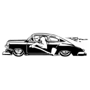 Pegatina de hot rod negro con figura asomada por la puerta