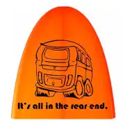 Black van design and the text «It's all in the rear end.» on an orange background