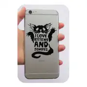 Black kitten and text decal placed on the back of a mobile phone