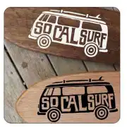 SOCAL SURF design in black and white applied to wooden boards