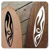 Black and white design applied to two wooden boards