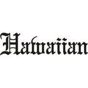 Schwarzes typografisches Design mit dem Wort «Hawaiian» in gotischen Buchstaben