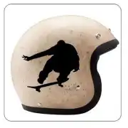Black skater silhouette applied to a beige helmet
