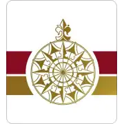 Emblema de rosa de los vientos con franjas rojas y doradas